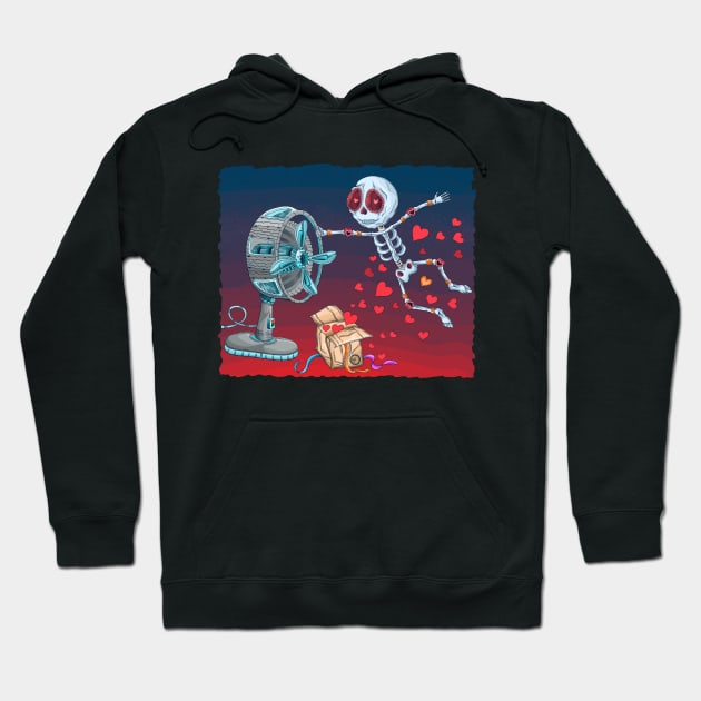 Cute Colorful Skeleton- Love in the Air- Dia De Los Muertos- Skeleton Blowing Away Hoodie by Scriptnbones